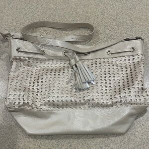 J McLaughlin Muted Gold Woven Shoulder Tote Bag